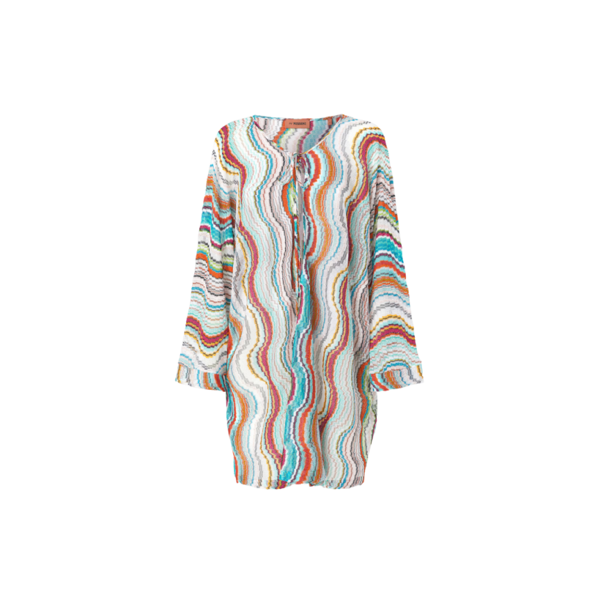 Caftan MISSONI manches longues viscose multicolore motif vague lamé