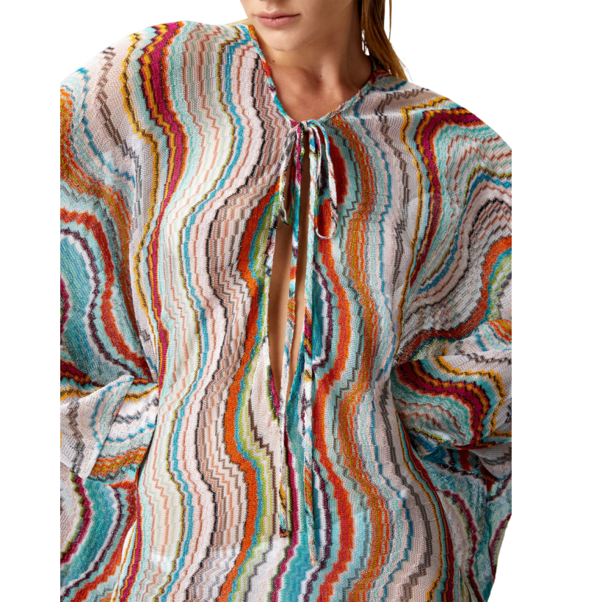 Caftan MISSONI manches longues viscose multicolore motif vague lamé
