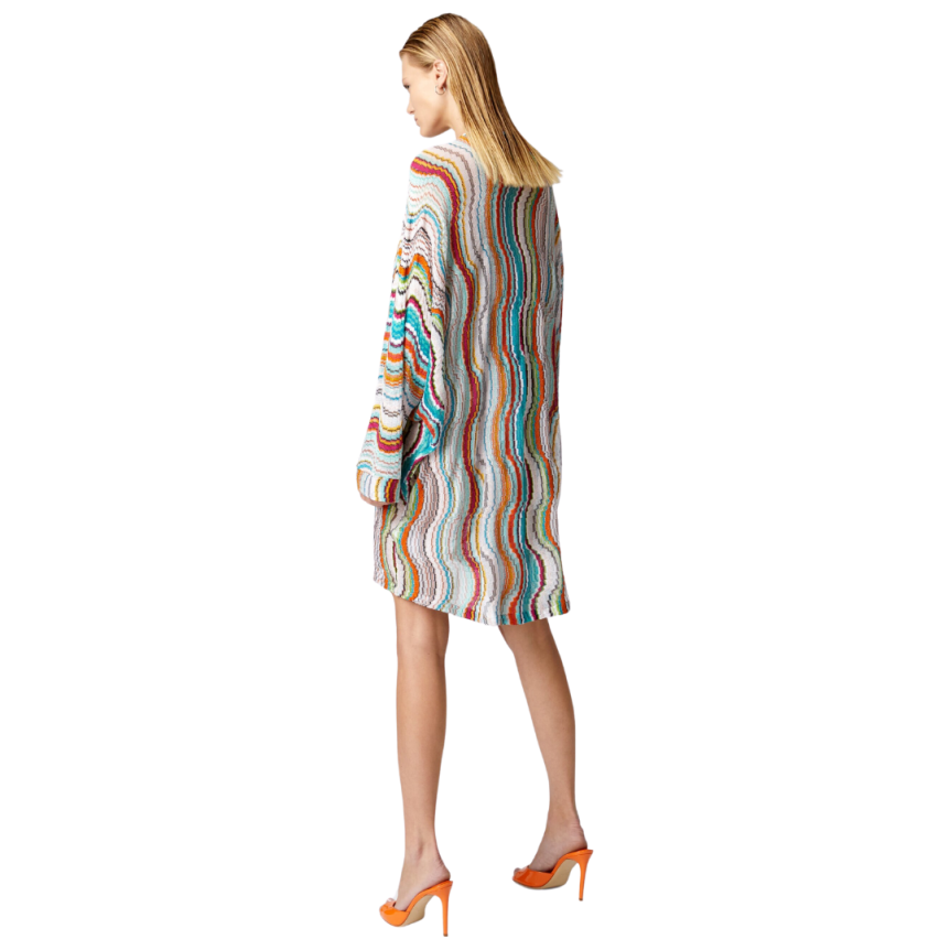 Caftan MISSONI manches longues viscose multicolore motif vague lamé