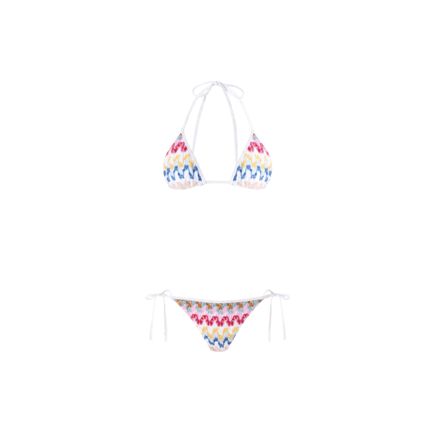 Maillot de bain 2 pièces MISSONI Bikini triangle viscose lamé zig zag multicolore