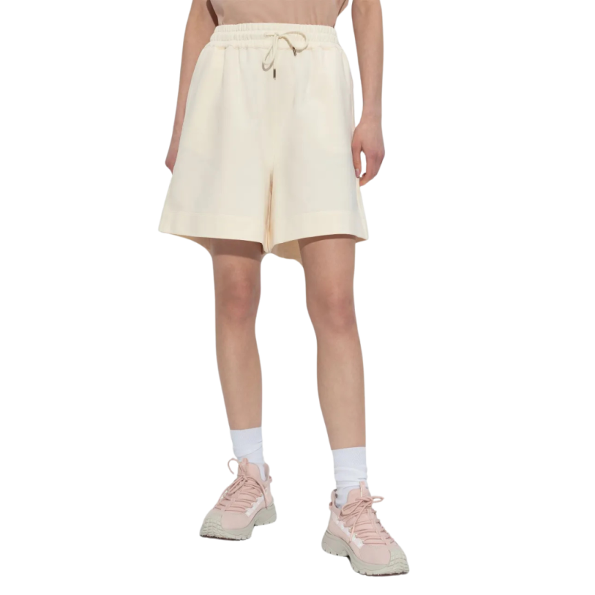 Short MONCLER taille élastique coton beige clair