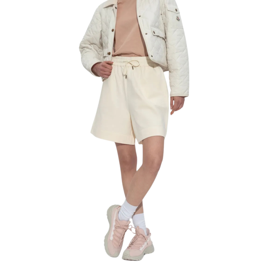 Short MONCLER taille élastique coton beige clair