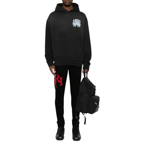 Sweat-shirt à capuche AMIRI Hoodie coton noir délavé Championship Etoiles