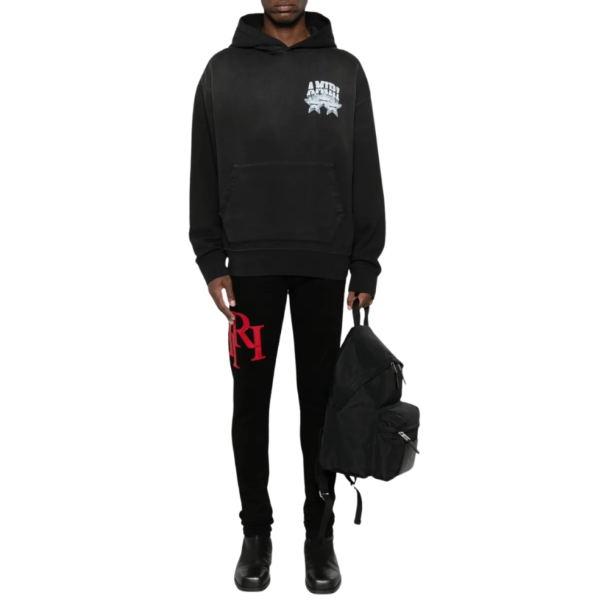 Sweat-shirt à capuche AMIRI Hoodie coton noir délavé Championship Etoiles