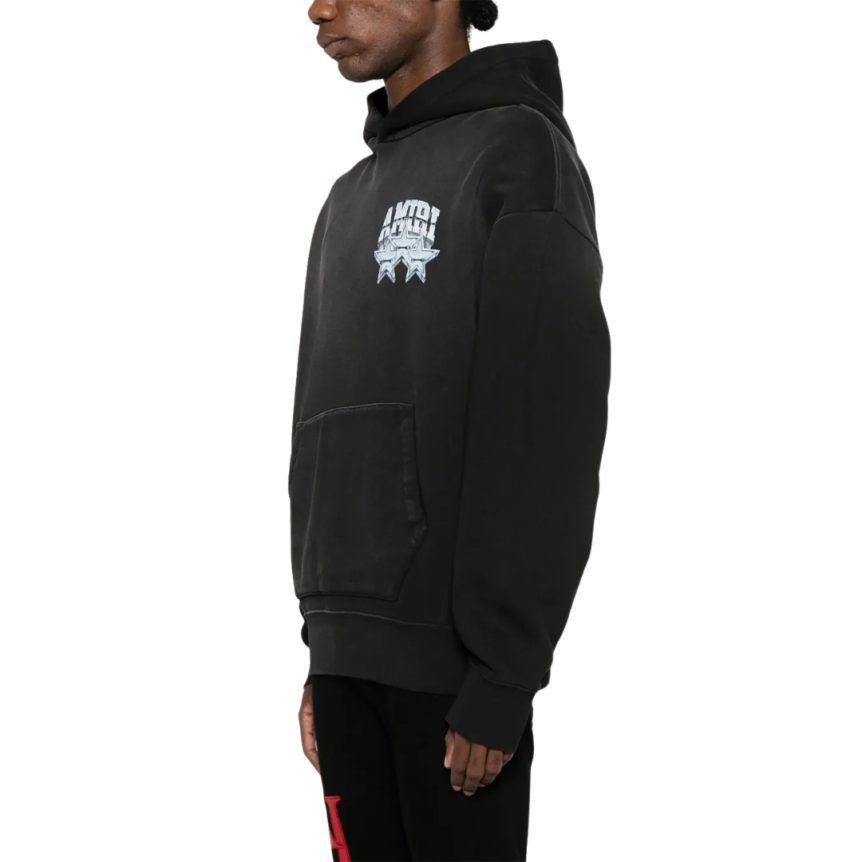Sweat-shirt à capuche AMIRI Hoodie coton noir délavé Championship Etoiles