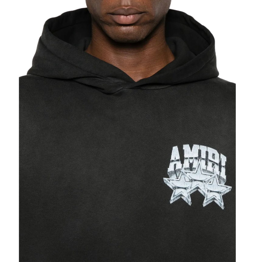 Sweat-shirt à capuche AMIRI Hoodie coton noir délavé Championship Etoiles