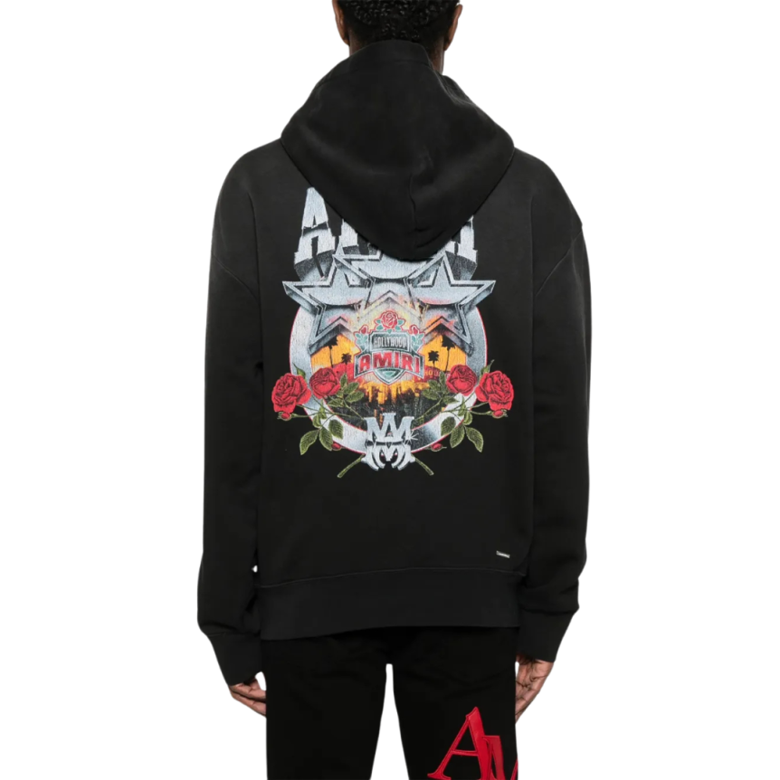 Sweat-shirt à capuche AMIRI Hoodie coton noir délavé Championship Etoiles