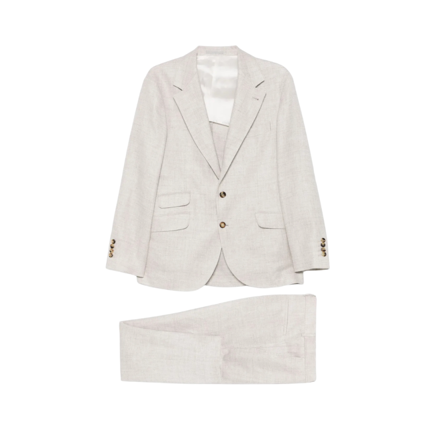 Costume BRUNELLO CUCINELLI Veste blazer simple bouton pantalon lin beige