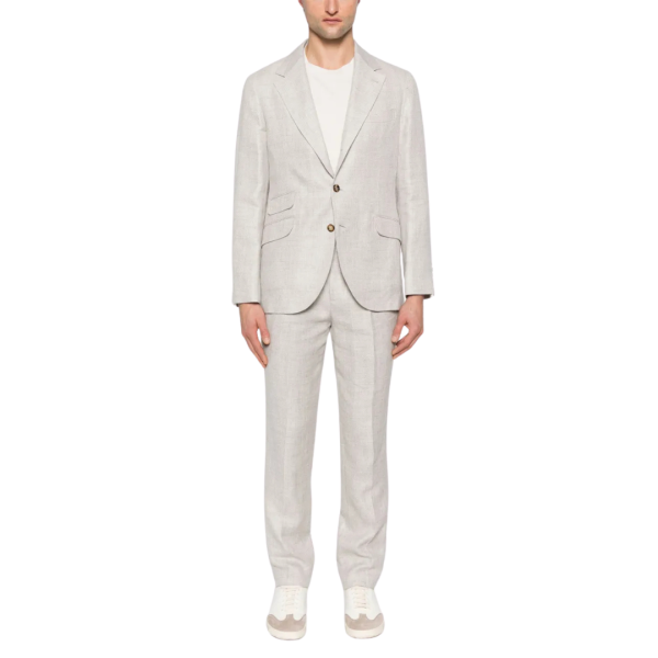 Costume BRUNELLO CUCINELLI Veste blazer simple bouton pantalon lin beige