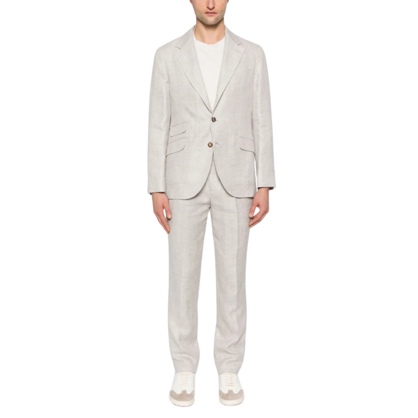 Costume BRUNELLO CUCINELLI Veste blazer simple bouton pantalon lin beige