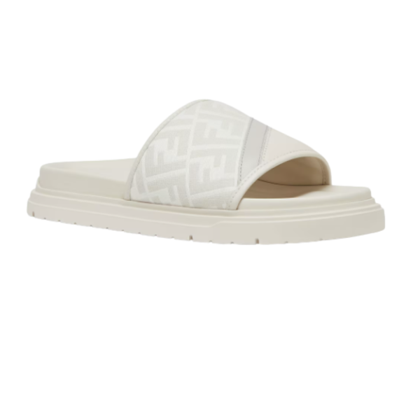 Sandale Fendi Diagonal Mule jacquard FF cuir blanc