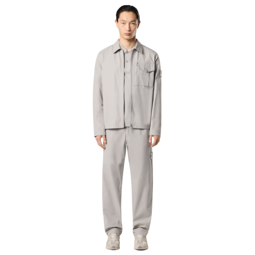 Surchemise zippée  STONE ISLAND Ghost coton gris badge ton sur ton