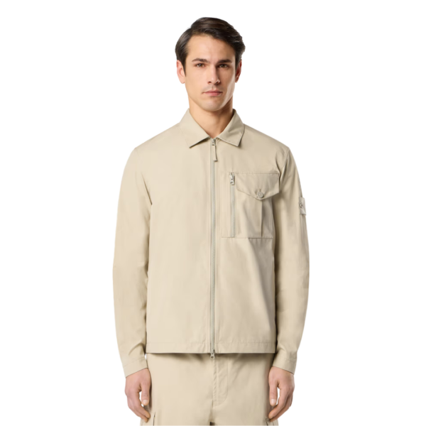 Surchemise zippée  STONE ISLAND Ghost coton beige badge ton sur ton