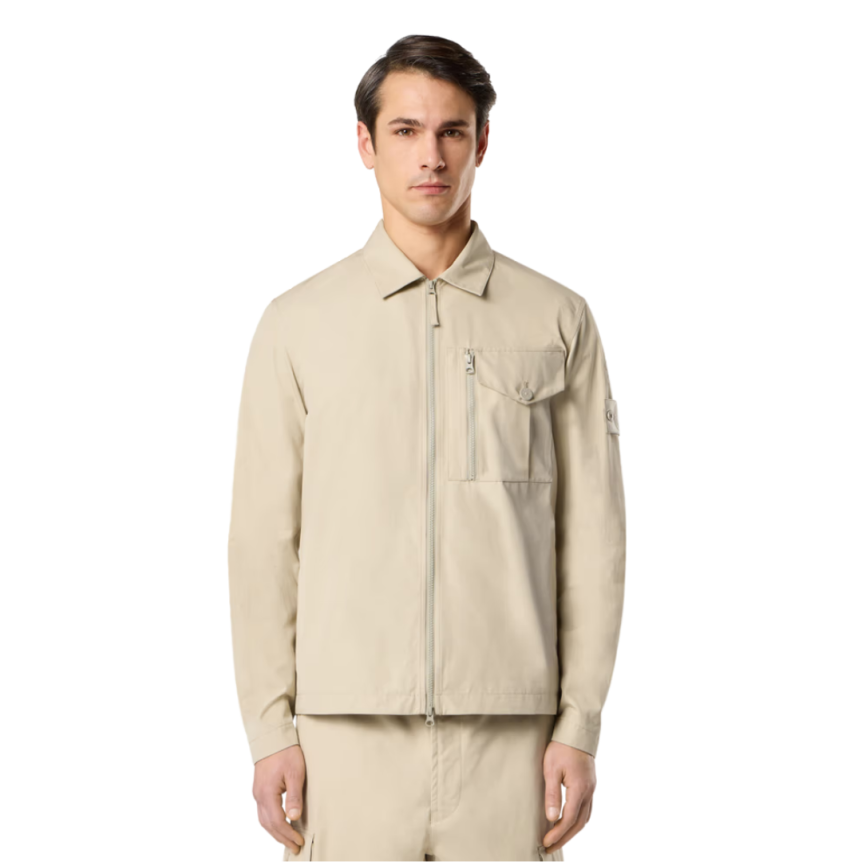 Surchemise zippée  STONE ISLAND Ghost coton beige badge ton sur ton