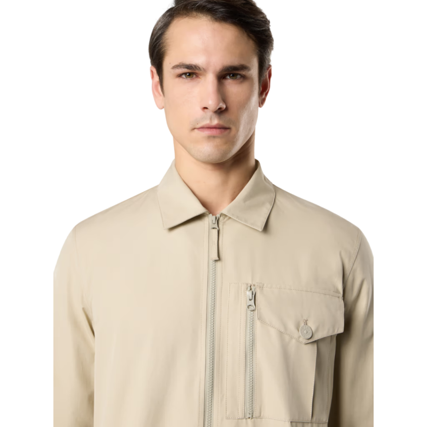 Surchemise zippée  STONE ISLAND Ghost coton beige badge ton sur ton