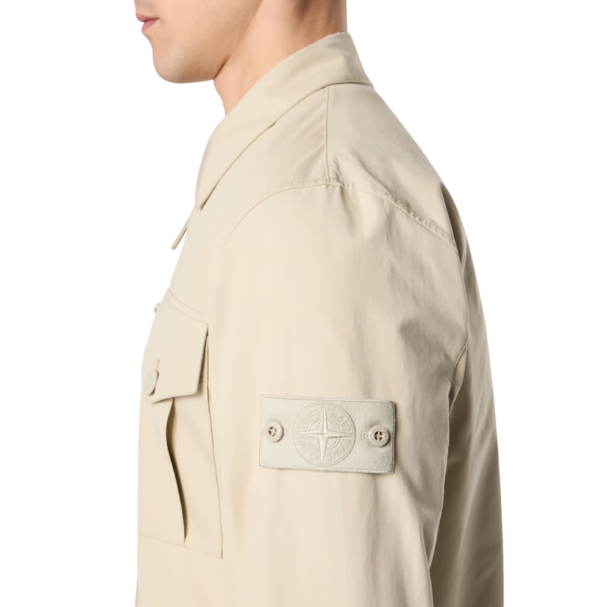 Surchemise zippée  STONE ISLAND Ghost coton beige badge ton sur ton