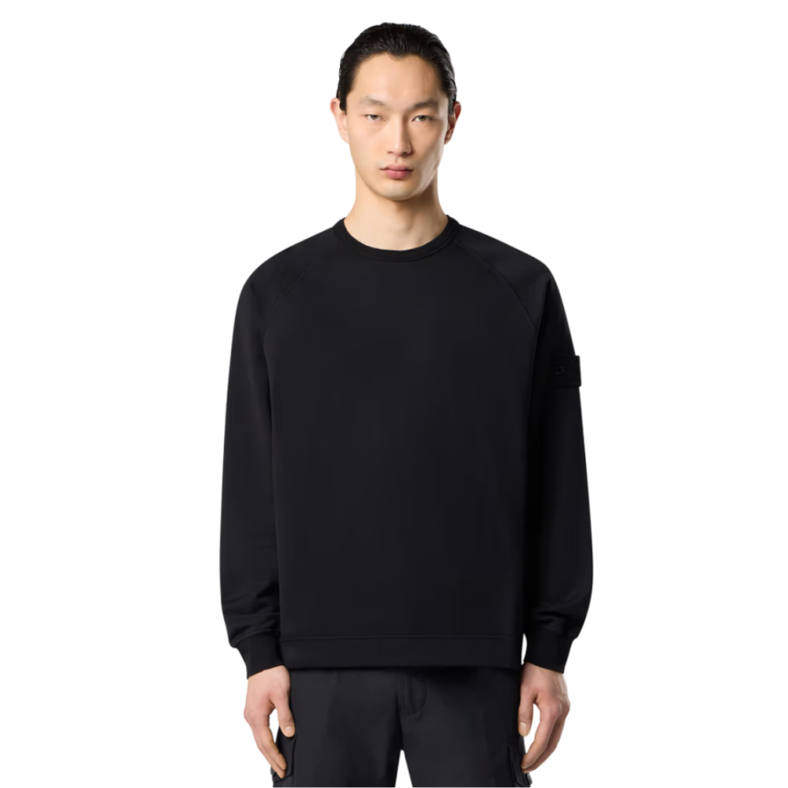 Sweat-shirt STONE ISLAND col rond Ghost coton noir badge ton sur ton