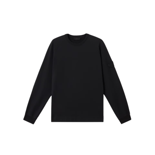 Sweat-shirt STONE ISLAND col rond Ghost coton noir badge ton sur ton