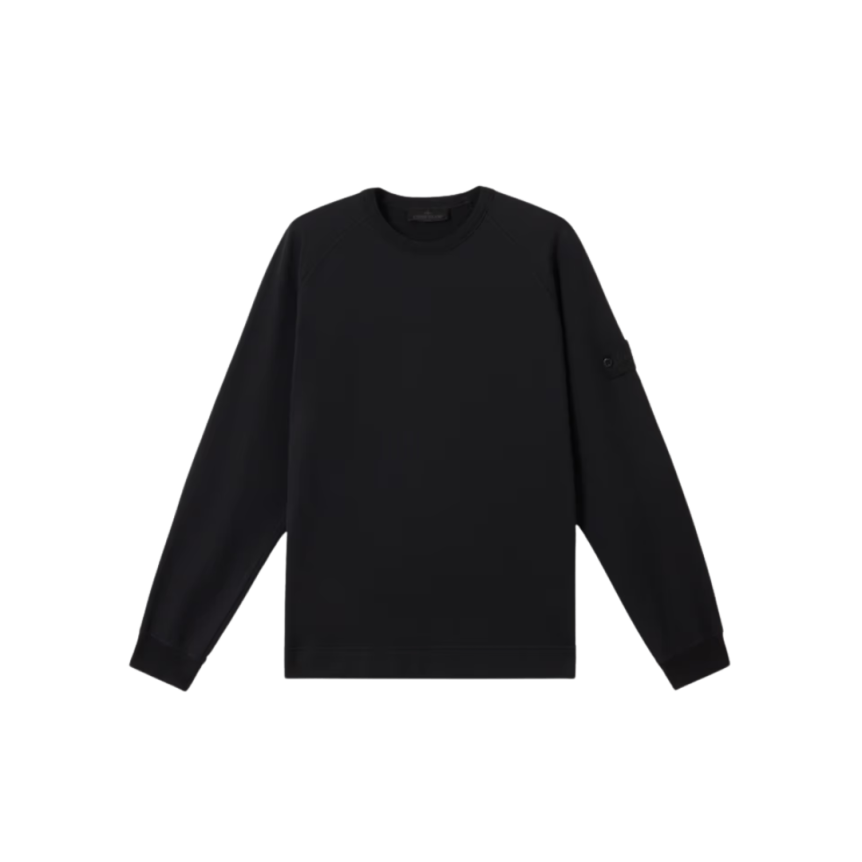 Sweat-shirt STONE ISLAND col rond Ghost coton noir badge ton sur ton