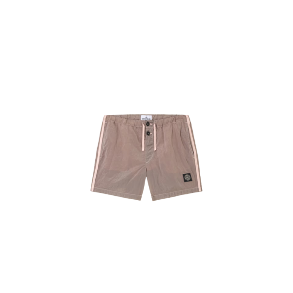 Short de bain STONE ISLAND taille élastique cordon nylon métal vieux rose