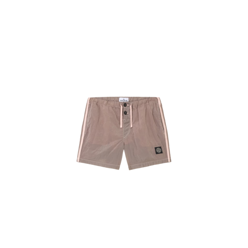 Short de bain STONE ISLAND taille élastique cordon nylon métal vieux rose