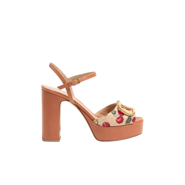 Sandales à plateau VALENTINO V logo signature Raphia motif Cerises