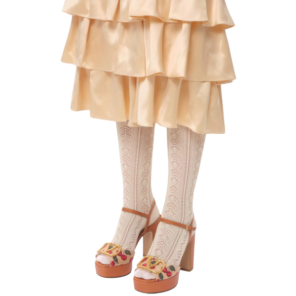 Sandales à plateau VALENTINO V logo signature Raphia motif Cerises