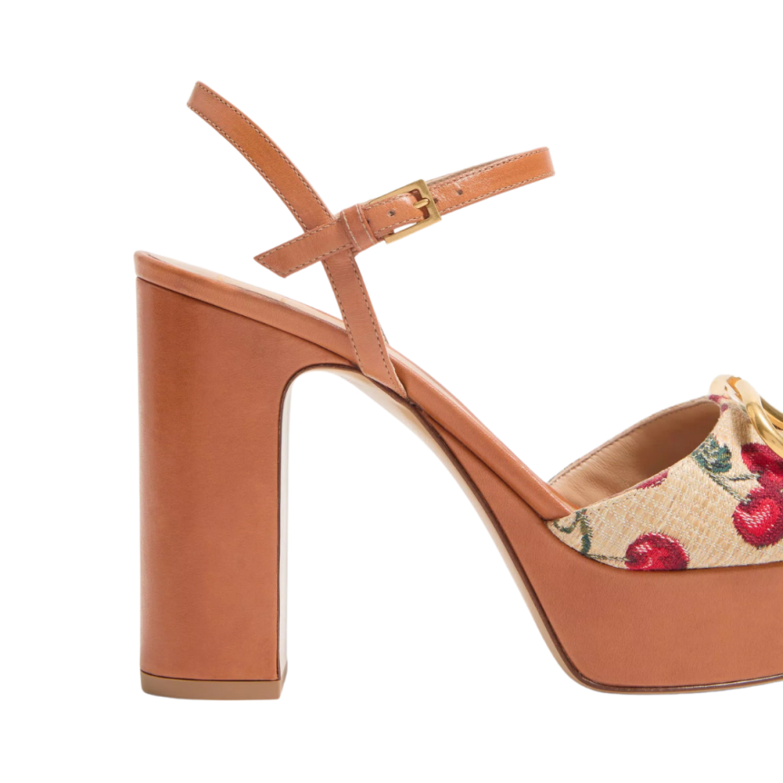Sandales à plateau VALENTINO V logo signature Raphia motif Cerises