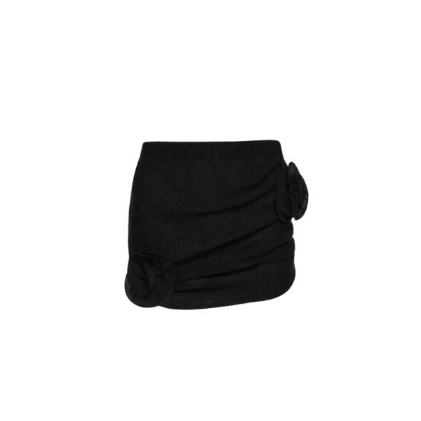 Mini jupe MAGDA BUTRYM tissu crêpe texturé noir fleurs rose