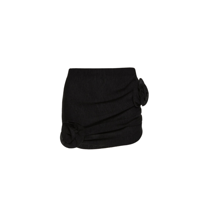Mini jupe MAGDA BUTRYM tissu crêpe texturé noir fleurs rose