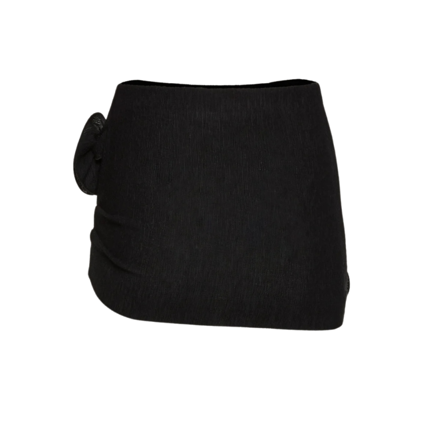 Mini jupe MAGDA BUTRYM tissu crêpe texturé noir fleurs rose