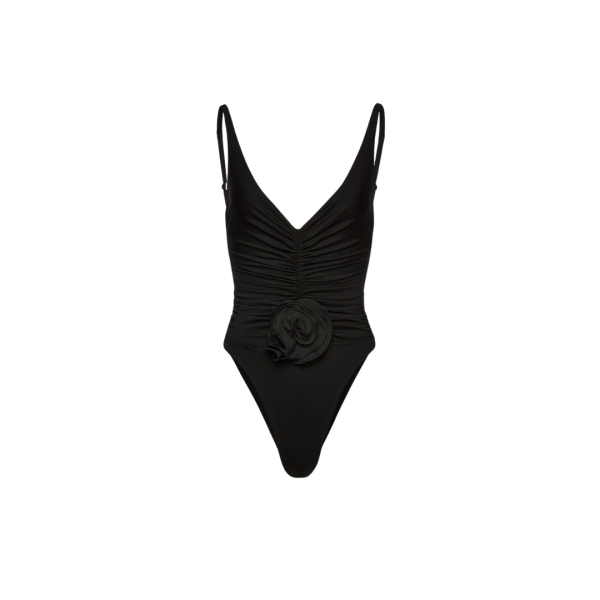 Maillot de bain 1 pièce MAGDA BUTRYM décolleté V fronce noir fleurs