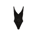 Maillot de bain 1 pièce décolleté V fronce noir fleurs