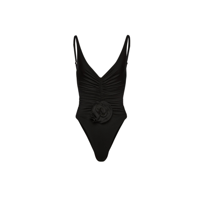 Maillot de bain 1 pièce MAGDA BUTRYM décolleté V fronce noir fleurs