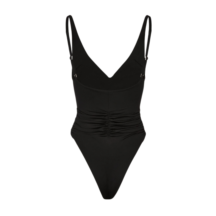 Maillot de bain 1 pièce MAGDA BUTRYM décolleté V fronce noir fleurs