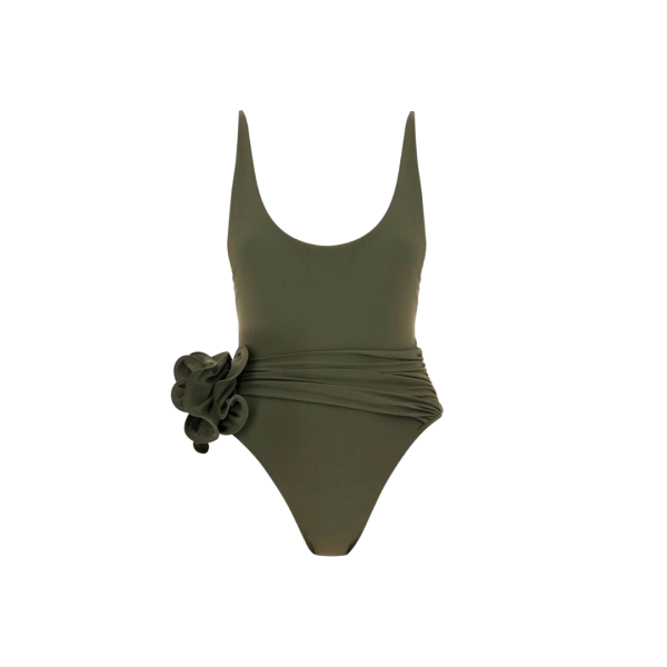 Maillot de bain une pièce MAGDA BUTRYM fines bretelles kaki fleurs