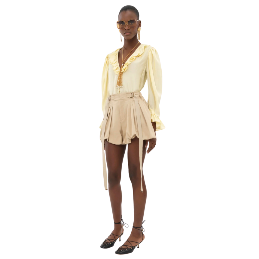 Top Blouse fluide CHLOE col V volants soie habotai jaune