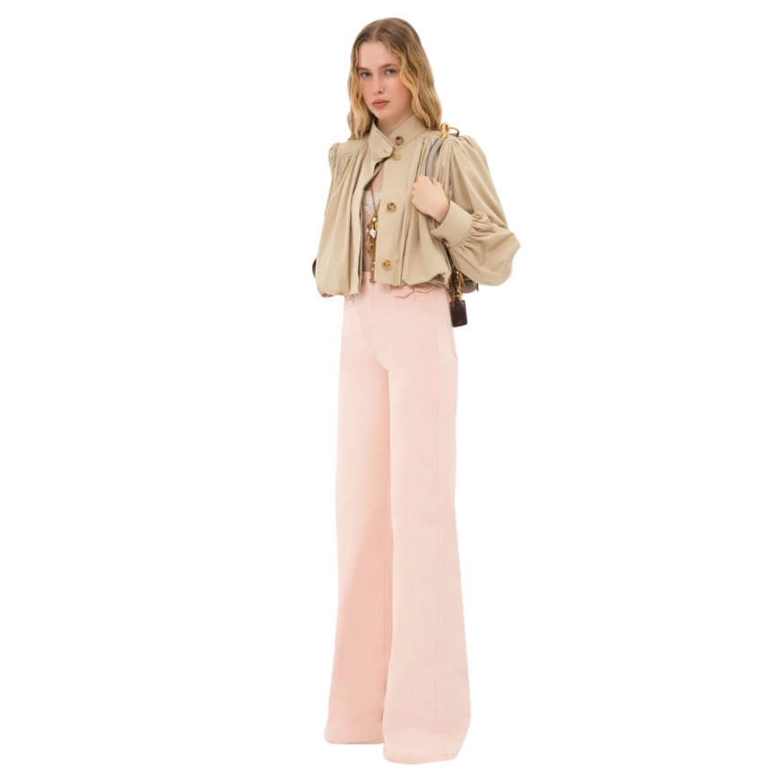 Jean taille haute CHLOE évasé denim coton bio rose poche rabat