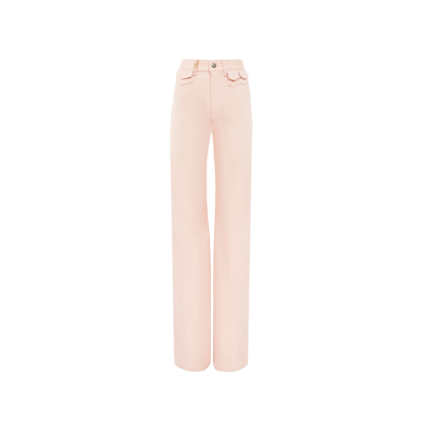 Jean taille haute CHLOE évasé denim coton bio rose poche rabat