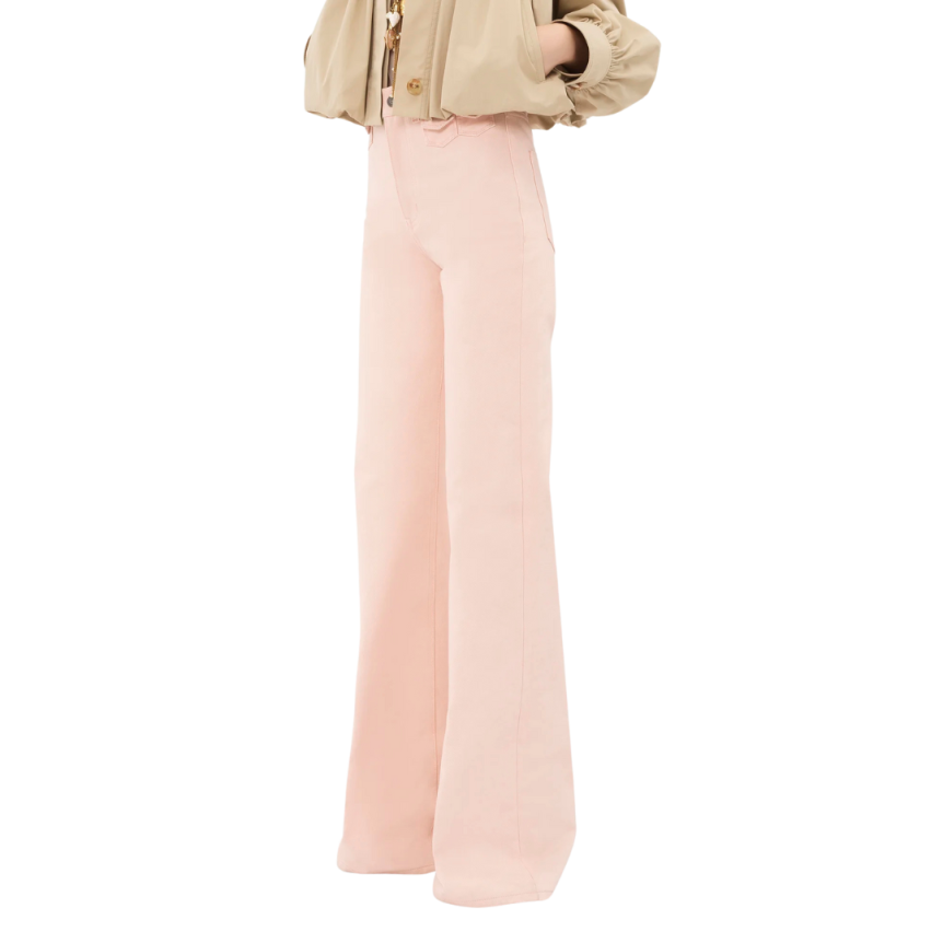 Jean taille haute CHLOE évasé denim coton bio rose poche rabat