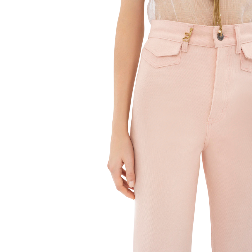 Jean taille haute CHLOE évasé denim coton bio rose poche rabat