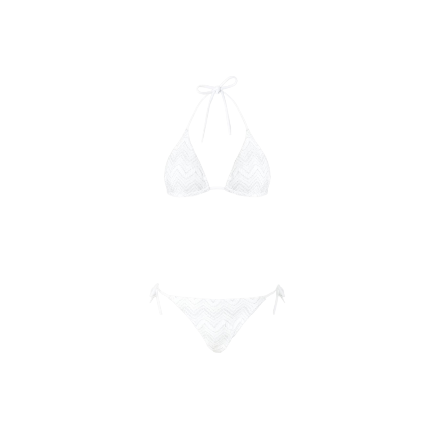 Maillot de bain MISSONI 2 pièces Bikini triangle viscose lamé chevrons blanc paillettes