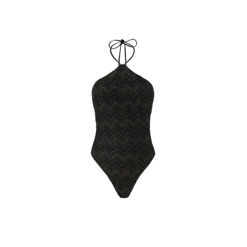 Maillot de bain MISSONI une pièce viscose lamé zig zag noir lien col