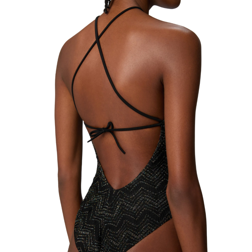 Maillot de bain MISSONI une pièce viscose lamé zig zag noir lien col
