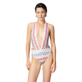 Maillot de bain une pièce dentelle viscose lamé zigzag multicolore