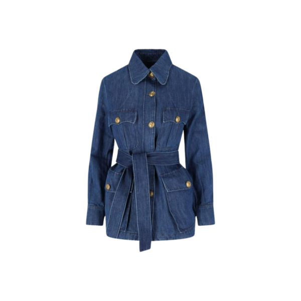 Veste saharienne VALENTINO Jean coton denim bleu boutons V Gold
