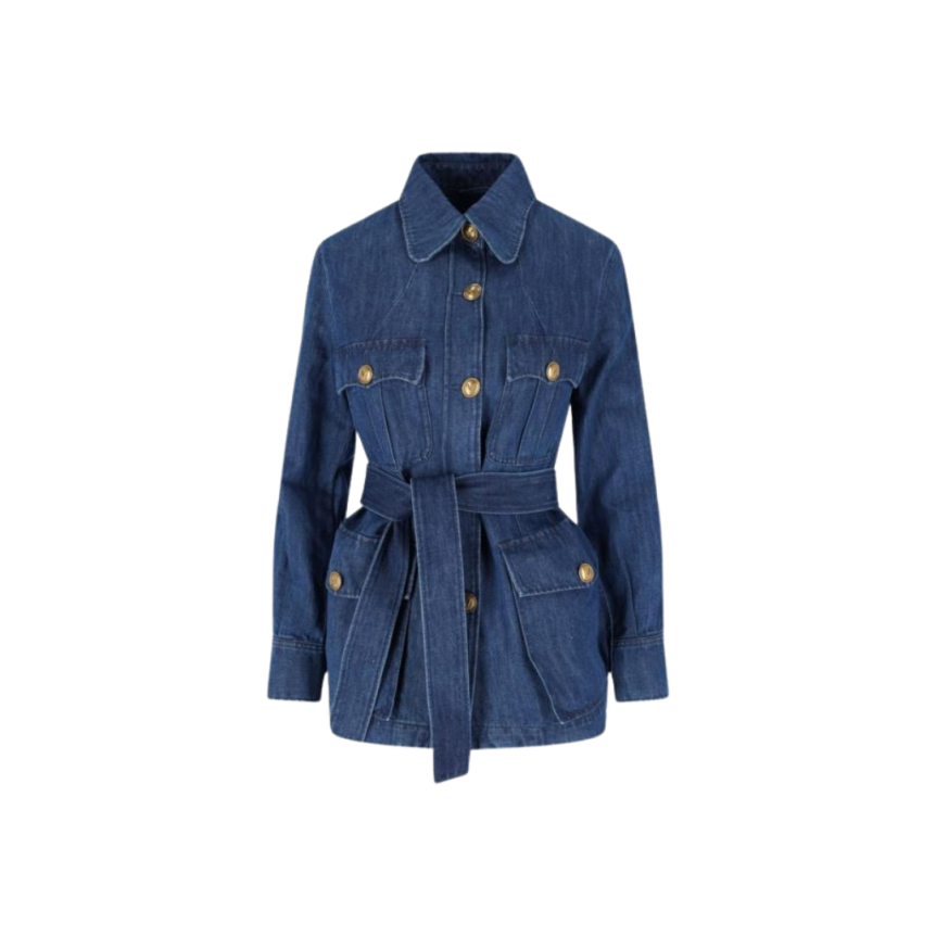 Veste saharienne VALENTINO Jean coton denim bleu boutons V Gold