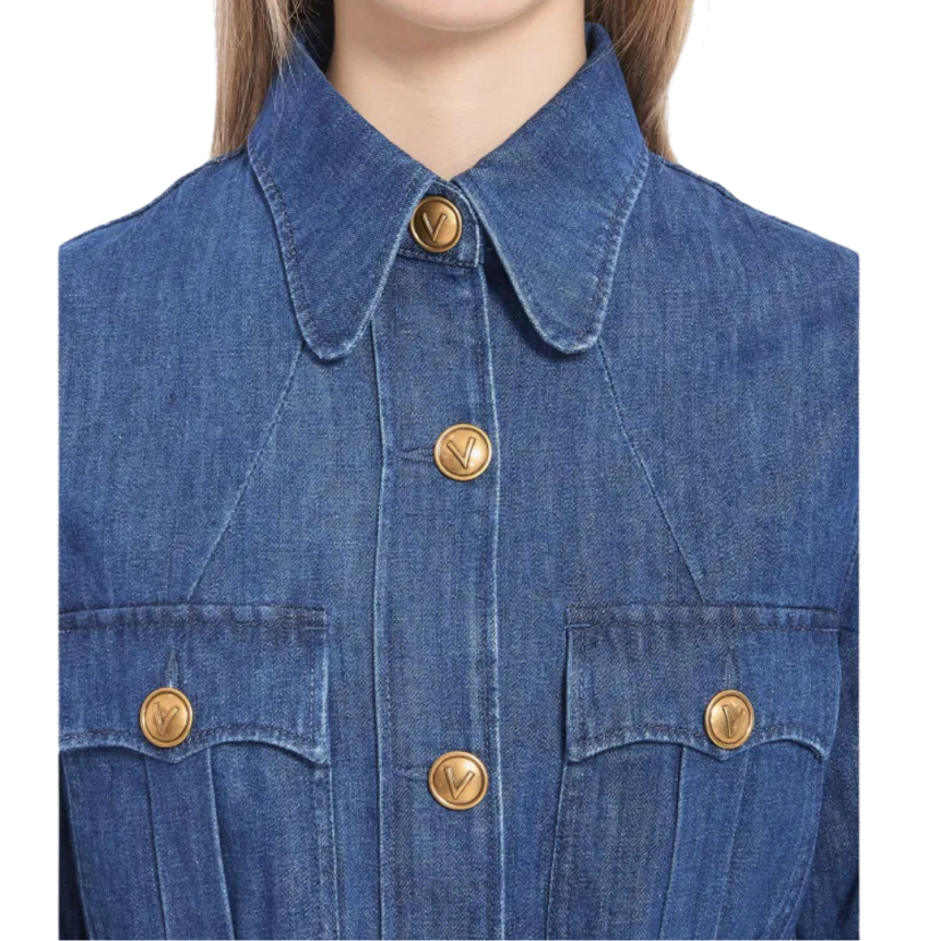 Veste saharienne VALENTINO Jean coton denim bleu boutons V Gold