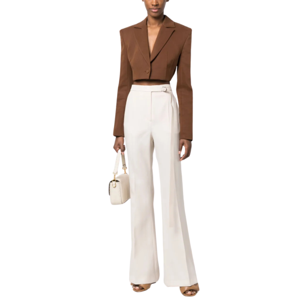 Pantalon long flare FENDI laine vierge écru taille haute