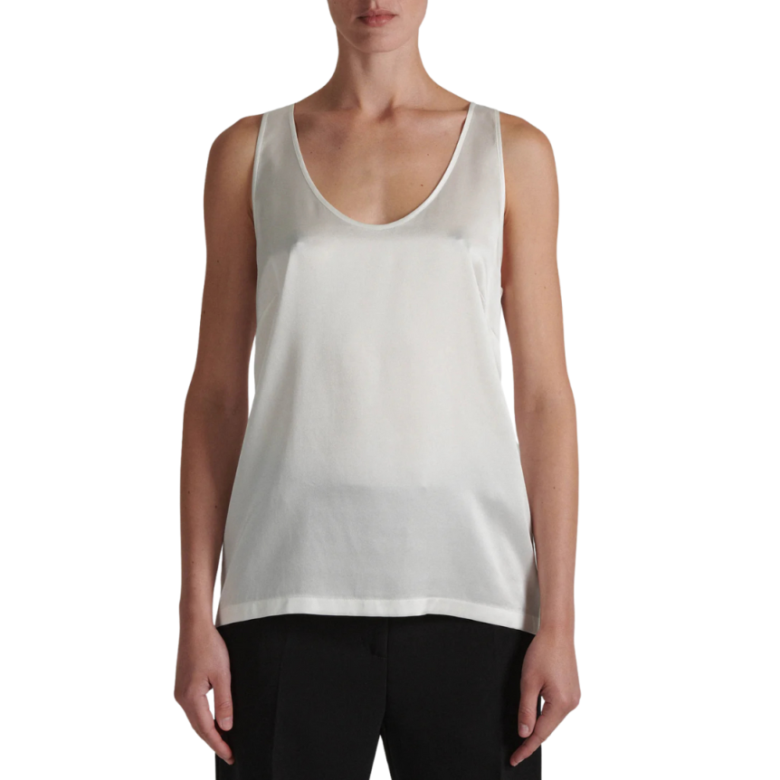 BARBARA BUI Débardeur col rond soie satin blanc